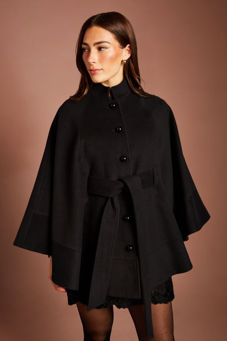Faux Pearl Button Detail Belted Occasion Cape - Image 4