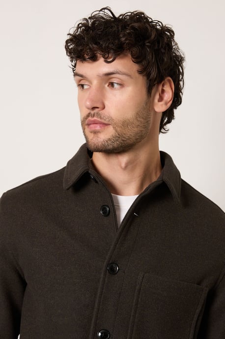 Dark Green Wool Look Short Jacket - Image 2