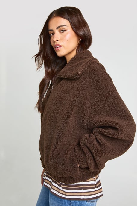 Funnel Neck Teddy Bomber Jacket - Image 1