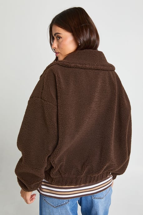 Funnel Neck Teddy Bomber Jacket - Image 2