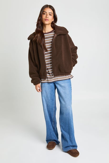 Funnel Neck Teddy Bomber Jacket - Image 3