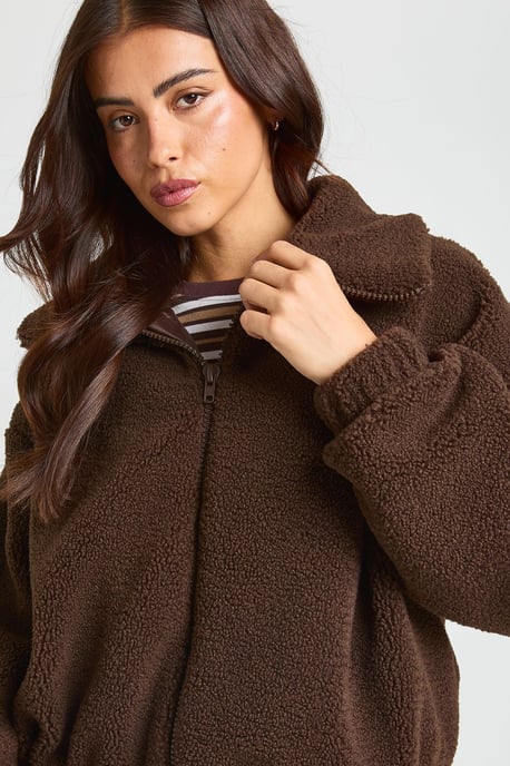 Funnel Neck Teddy Bomber Jacket - Image 4