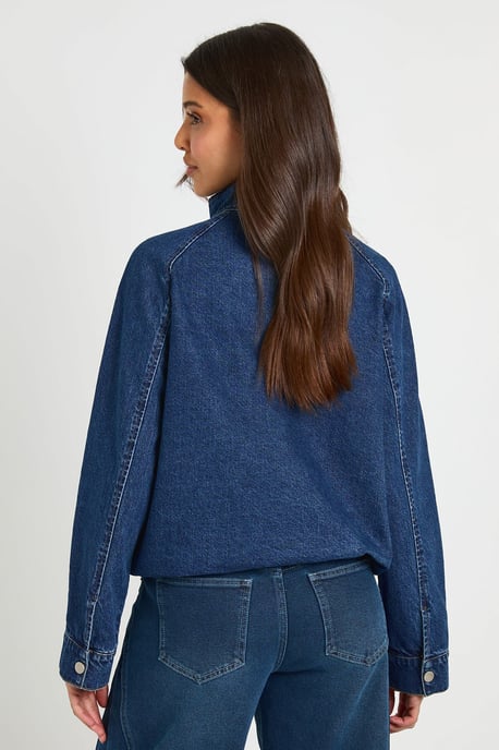 Funnel Neck Denim Bomber Jacket - Image 2