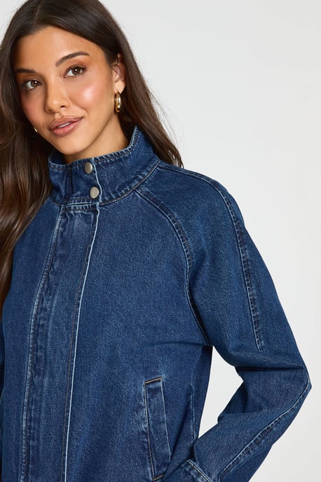 Funnel Neck Denim Bomber Jacket - Image 4