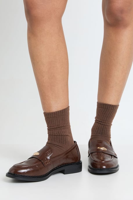 Wide Fit Trim Detail Croc Loafers - Image 2