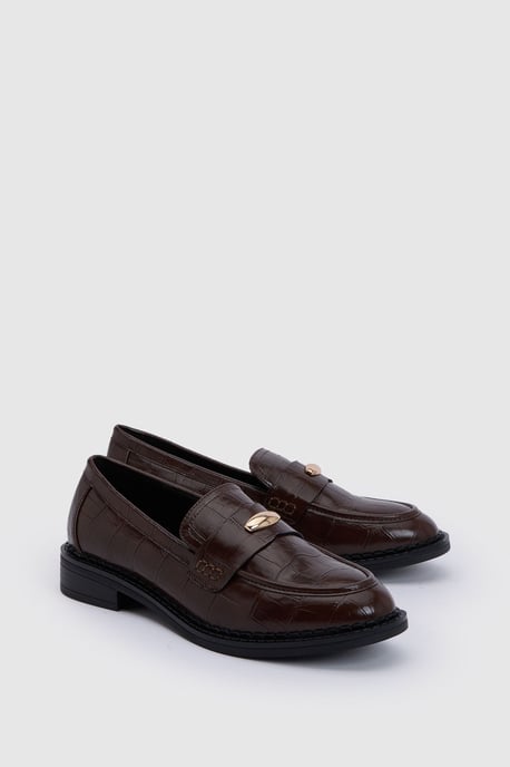 Wide Fit Trim Detail Croc Loafers - Image 3