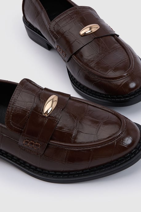 Wide Fit Trim Detail Croc Loafers - Image 5