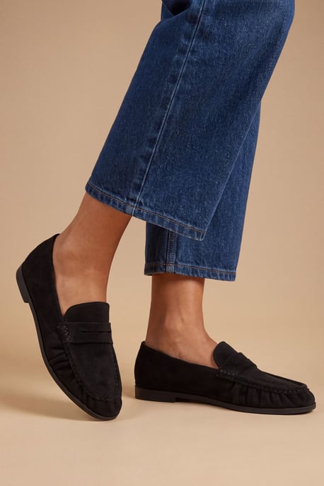 Olivia Faux Suede Ruched Detail Loafers - Image 1