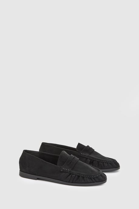 Olivia Faux Suede Ruched Detail Loafers - Image 3