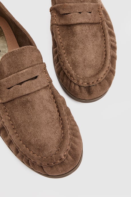 Olivia Faux Suede Ruched Detail Loafers - Image 4