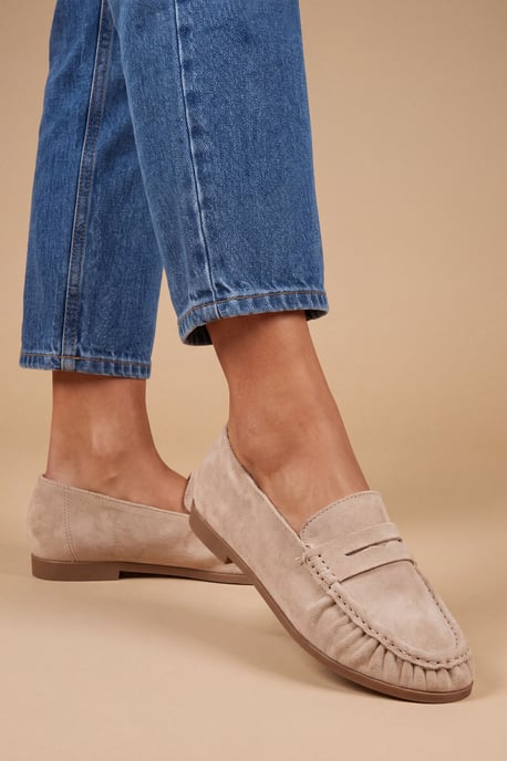 Olivia Faux Suede Ruched Detail Loafers - Image 1