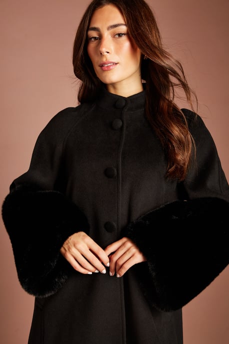 Faux Fur Cuff Swing Coat - Image 2