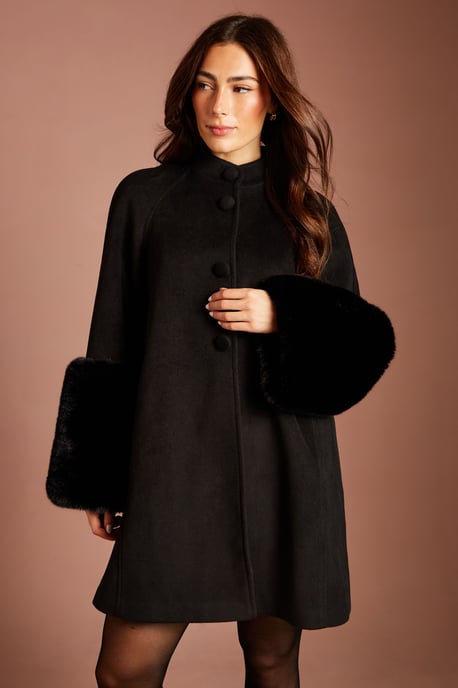 Faux Fur Cuff Swing Coat - Image 4