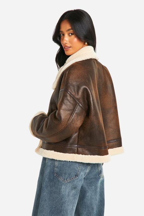 Petite Vintage Faux Leather High Neck Aviator - Image 2
