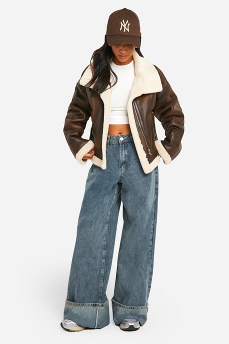 Petite Vintage Faux Leather High Neck Aviator - Image 3