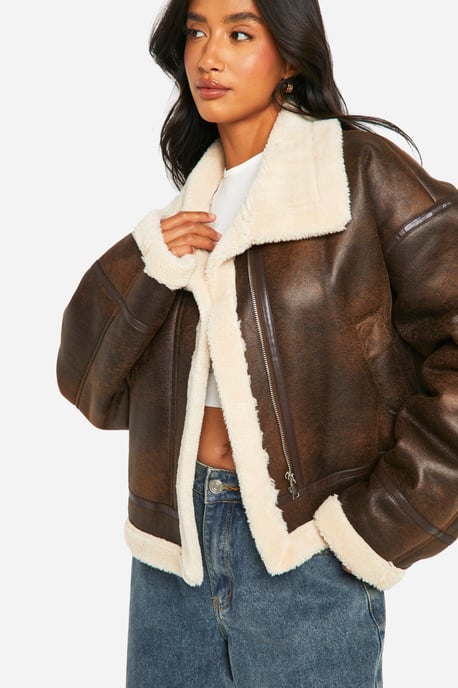 Petite Vintage Faux Leather High Neck Aviator - Image 4