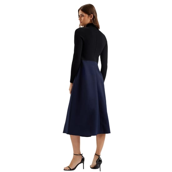 Ted Baker Chira Zwarte Gebreide Jurk Met Lijfje En Marineblauwe Wikkelrok - Image 4