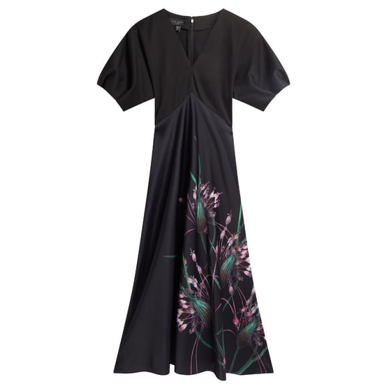 Ted Baker Sado Printed Ponte Bodice Satin Black Dress - Image 1
