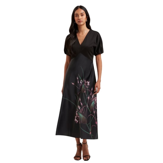Ted Baker Sado Printed Ponte Bodice Satin Black Dress - Image 3