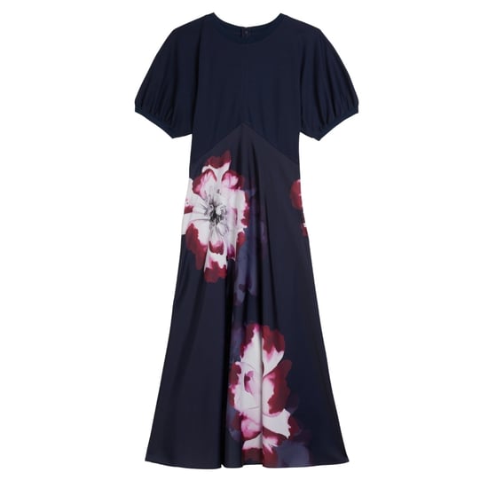 Ted Baker Mitzic Ponte Jurk Met Lijfje En Print Van Marineblauwe Satijn - Image 1