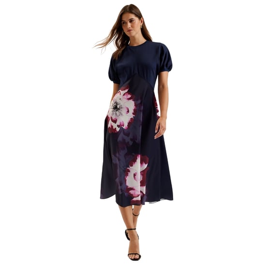Ted Baker Mitzic Ponte Jurk Met Lijfje En Print Van Marineblauwe Satijn - Image 2