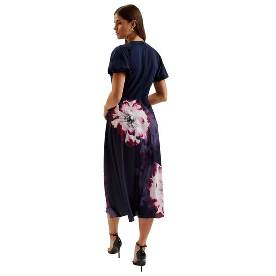 Ted Baker Mitzic Ponte Jurk Met Lijfje En Print Van Marineblauwe Satijn - Image 4