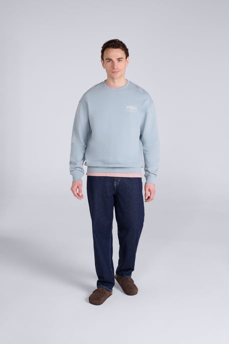 'Jonah' Men's Drop Shoulder Sweatshirt Casual Lightweight Cotton Pullover Jumper Medium Blue - Image 4