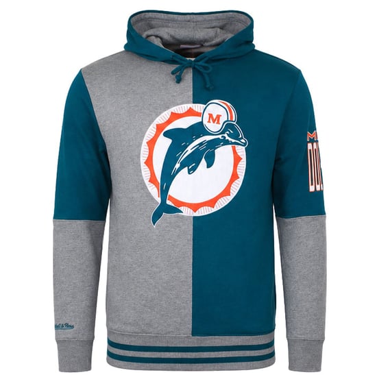 Mitchell & Ness NFL Miami Dolphins Split Color Mens Grey/Teal Hoodie - Image 1