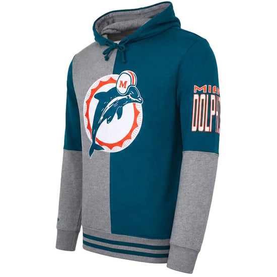 Mitchell & Ness NFL Miami Dolphins Split Color Mens Grey/Teal Hoodie - Image 2