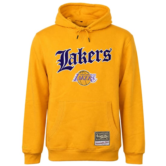 Mitchell & Ness NBA Los Angeles Lakers Old English Faded Mens Yellow Hoodie - Image 1