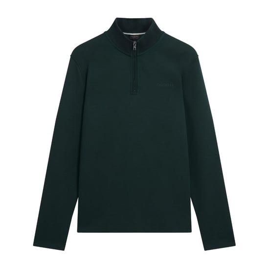 Ted Baker Crabtre Branded Honeycomb Trim Dark Green Half Zip - Image 1