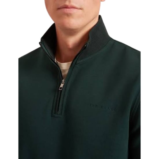 Ted Baker Crabtre Branded Honeycomb Trim Dark Green Half Zip - Image 4