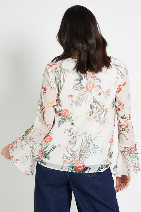 Printed Ruffle Blouse with Lace Insert - Image 3