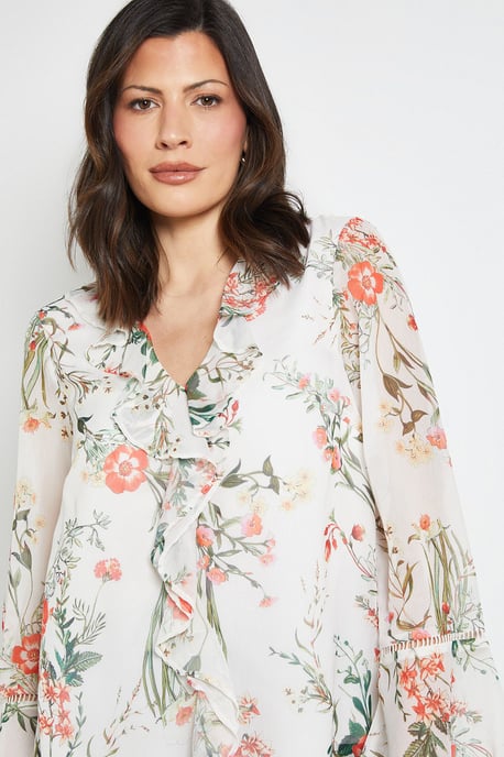 Printed Ruffle Blouse with Lace Insert - Image 4