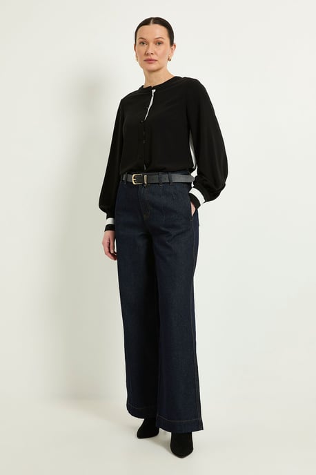 Contrast Stripe Buttoned Blouse - Image 2