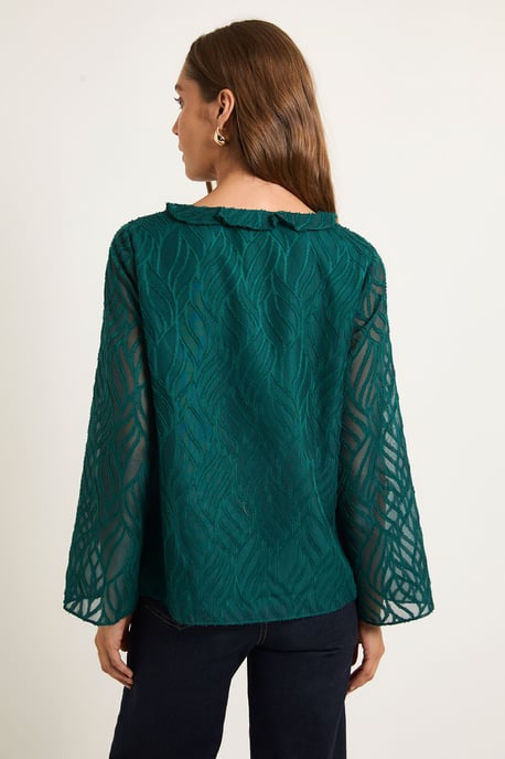 Burnout Ruffle Detail V Neck Blouse - Image 3