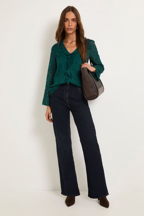 Burnout Ruffle Detail V Neck Blouse - Image 5