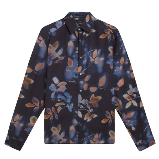 Ted Baker Kalmill Regular Fit Leaf Shadow Print Navy Shirt - Image 1