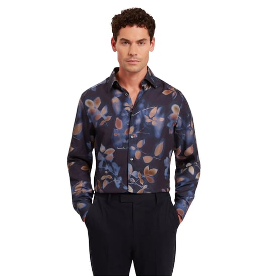 Ted Baker Kalmill Regular Fit Leaf Shadow Print Navy Shirt - Image 2