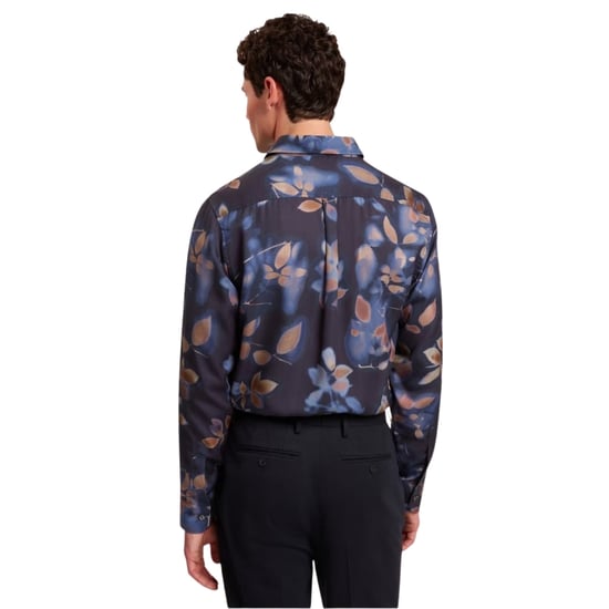 Ted Baker Kalmill Regular Fit Leaf Shadow Print Navy Shirt - Image 3