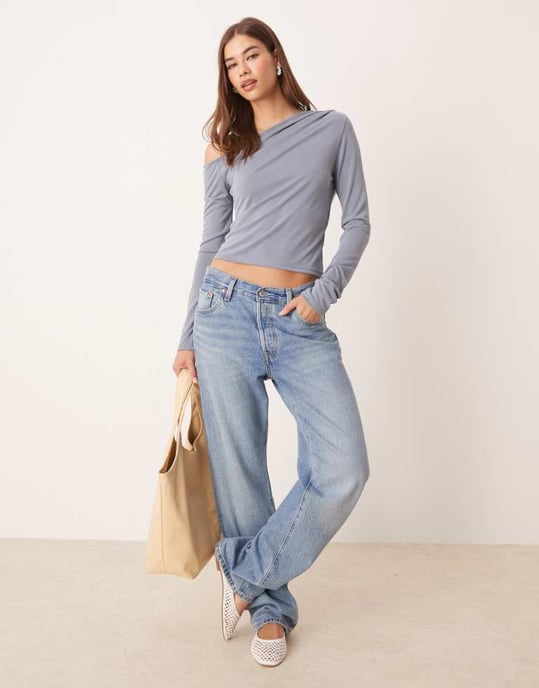 ASOS DESIGN modal avskuren långärmad t-shirt i blått - Image 4