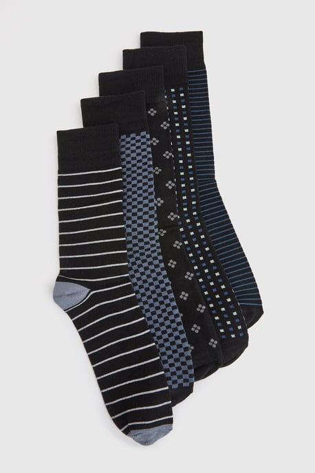 Dark Blue 5 Pack Patterned Socks - Image 1