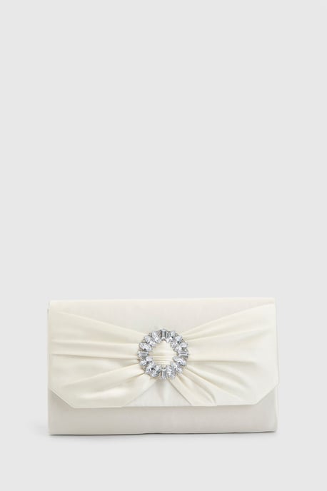 Tyla Diamante Trim Satin Clutch Bag - Image 2