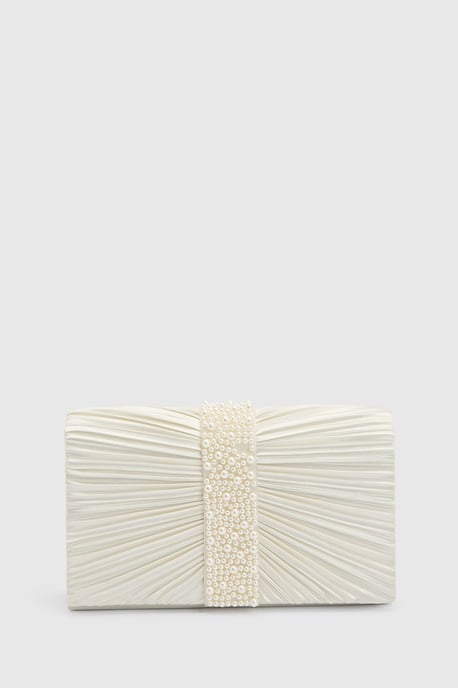 Dahlia Satin Pleated & Pearl Trim Clutch Bag - Image 2