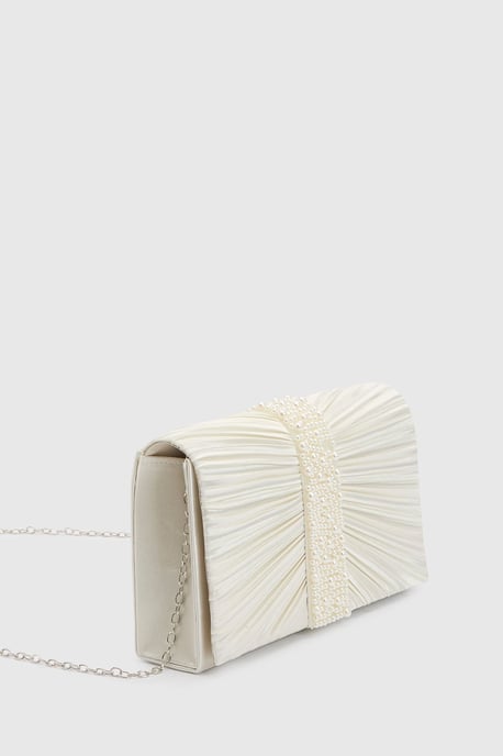 Dahlia Satin Pleated & Pearl Trim Clutch Bag - Image 3