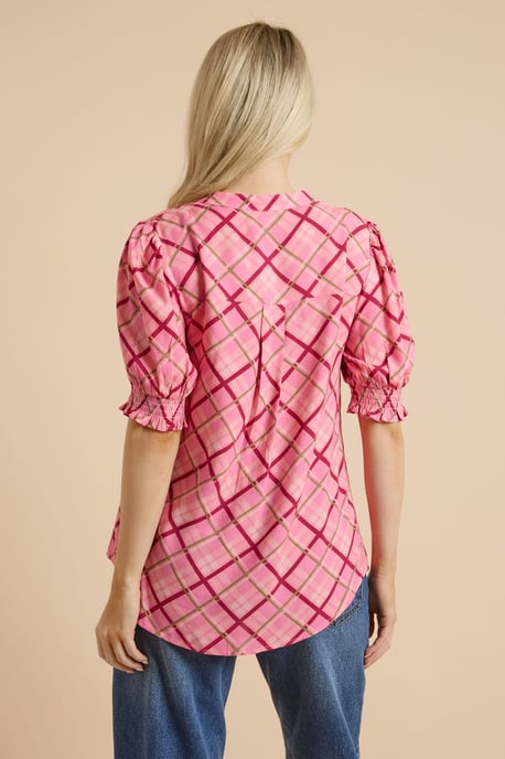 Pink Check Puff Sleeve Overhead Blouse - Image 3