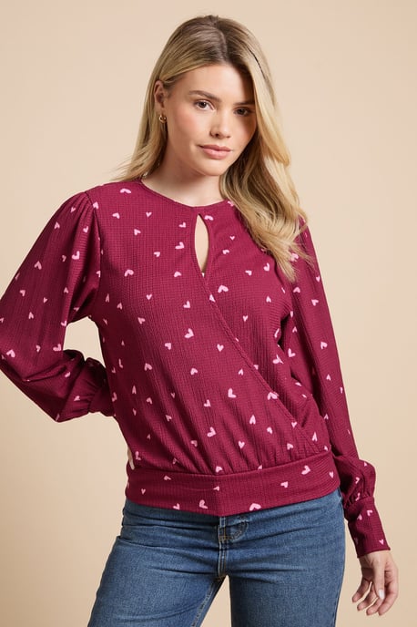 Berry Hearts Key Hole Wrap Long Sleeve Top - Image 1