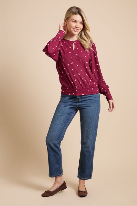 Berry Hearts Key Hole Wrap Long Sleeve Top - Image 2