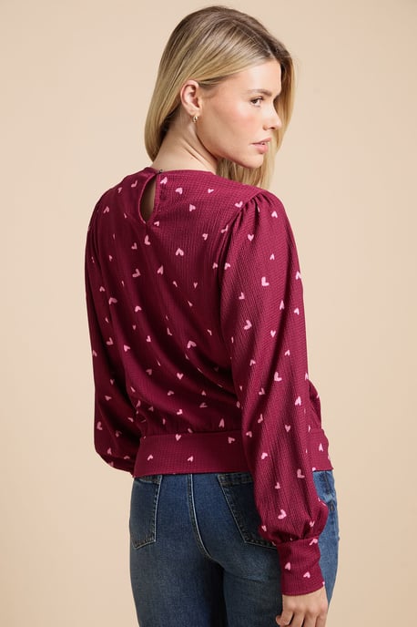 Berry Hearts Key Hole Wrap Long Sleeve Top - Image 3