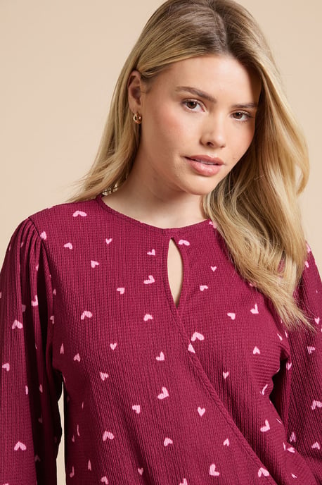 Berry Hearts Key Hole Wrap Long Sleeve Top - Image 4